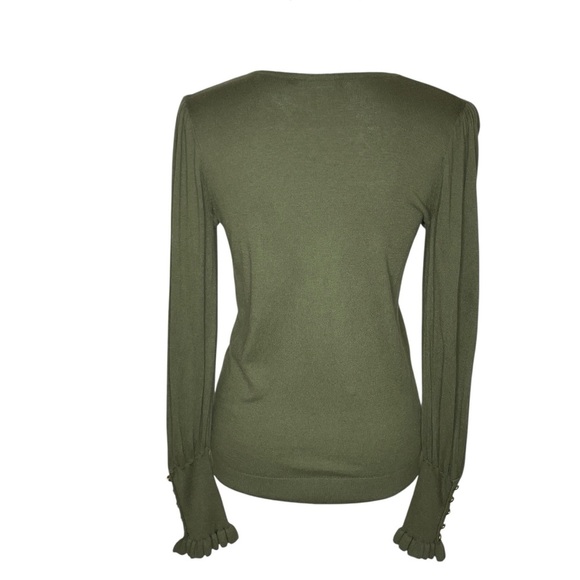 Lauren Ralph Lauren Olive Green V-Neck Sweater, Gold Button Cuff Detail Size SP - Picture 4 of 13